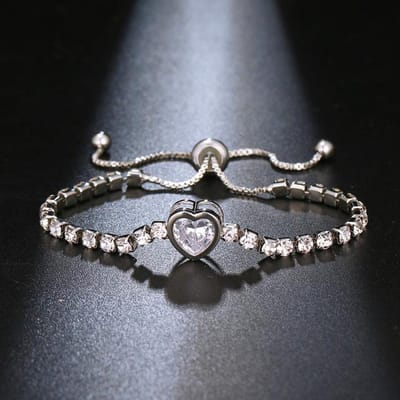 Dames Strass Zirkonia Hart Ketting Armband Elegante Dames Verstelbare Sieraden Mode Cadeaus gray