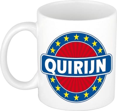 Bellatio Decorations - Quirijn voornaam - koffiemok - beker - wit/blauw - 300 ml - Cadeau - Heren - Collega - Vaderdag - Verjaardag