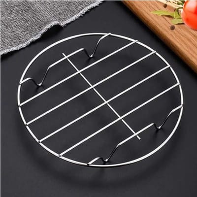 Quttin koken Roestvrijstalen grillrooster/kookrooster/stoomrooster airfryer accessoires rekje rond ø17,5cm 2 stuks