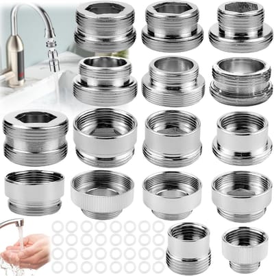 Faucet Adapter Set met 16 Stuks, Inclusief Binnen- en Buitendraad, Keuken Aerator en Waterfilter Accessoires met 32 Spacerstukken voor Optimale Waterkwaliteit