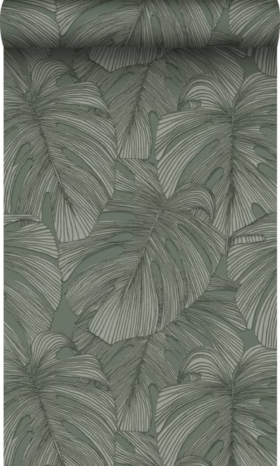 Origin Wallcoverings behang 3D-motief bladeren vergrijsd groen - 50 x 900 cm - 347919