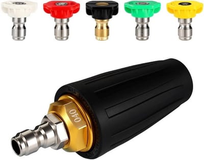 Sproeikop 360 Graden Roterend - 5 Hogedrukreinigertips - Turbo Mondstuk - Koper - Geschikt voor Auto/Terras/Wasmachine - 11 cm Afmeting - Hogedrukreiniger
