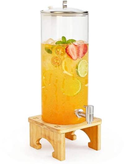 Dailygoods- Drankdispenser 7 L met standaard - Glazen dispenser - Tapkraan van massief roestvrij staal - Voor gekoelde sappen - Ideaal voor feesten - Geschikt voor bruiloften - Drankcontainer