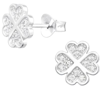 Joy|S - Zilveren klaver oorbellen - geluksklavertje vier - 8 x 8 mm - zirkonia