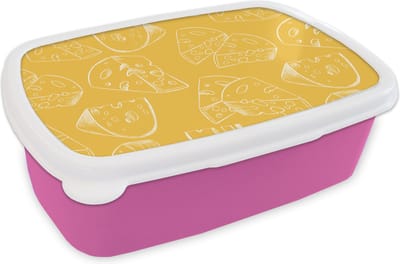 Broodtrommel Roze - Lunchbox - Brooddoos - Kaas - Geel - Design - 18x12x6 cm - Kinderen - Meisje
