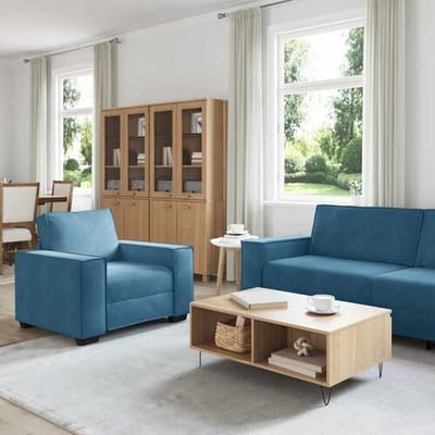 vidaXL - 3-delige - Loungeset - met - kussens - fluweel - blauw
