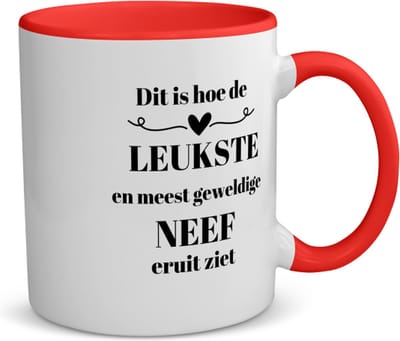 Akyol - dit is hoe de leukste en meest geweldige neef eruit ziet koffiemok - theemok - rood - Neef - meest leukste neef - verjaardag - cadeautje voor neef - neef artikelen - kado - geschenk - 350 ML inhoud