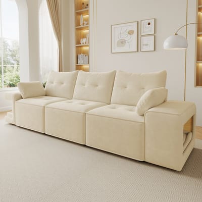 STILVORA Sofa 229,5 x 78 x 84 cm - 3-Zits Met Opbergruimte En Huisdiernissen - Voor Woonkamer En Appartement - Velvet Beige