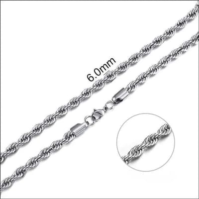 Aramat Jewels | Halskettingen | RVS Koord Ketting Zilverkleur - Gevlochten Schakelketting | 60cm / 6mm |60cm | | Staal | Volwassenen | Verkleurd niet
