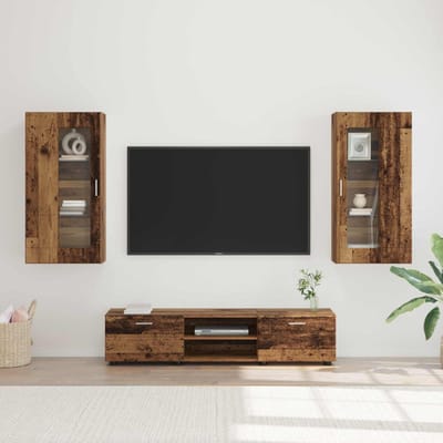vidaXL - Tv-meubelset - FLORIN - 3 - st - Oudhout - Bewerkt - hout