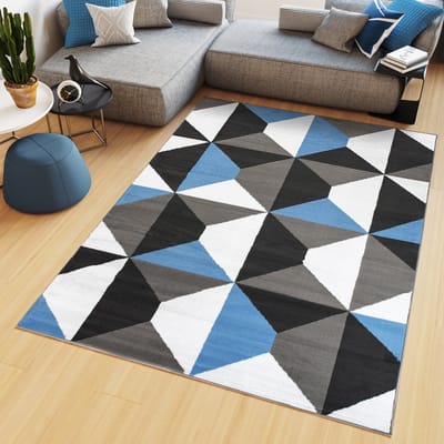 Tapiso Maya Vloerkleed Grijs Blauw Wit Laagpolig Tapijten Maat- 80x150