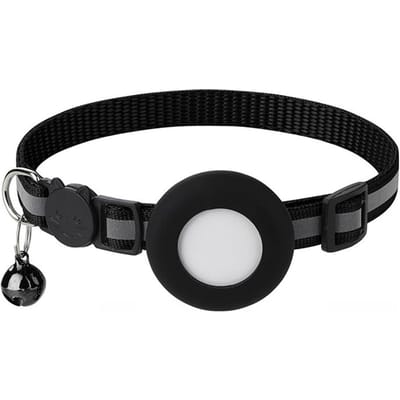 Collier pour chat Collier en nylon réfléchissant Boucle de sécurité Clochette amovible Collier de positionnement GPS pour le suivi des animaux de compagnie noir