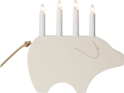Star Trading kandelaar Gry, varken, decoratieve lamp, wit, 4-pits, hout, 28,5cm