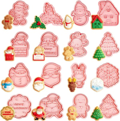 3D Speculatius uitsteekvormpjes voor kinderen, kerstdecoratie en koekjes, 16 stuks, ideaal voor taart en groenten