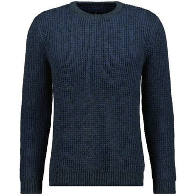 Ragman Trui Structure Knit Pullover Roundneck Blauw-Groen / male