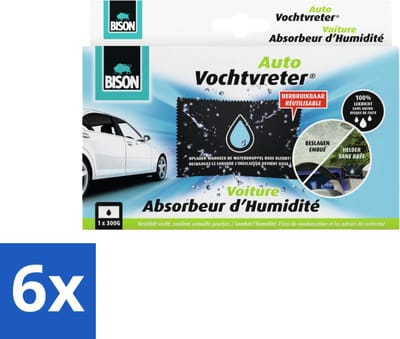 Bison - Auto Vochtvreter - 300 Gram - 1 Stuk - Herbruikbaar - Geurloos - Voordeelverpakking - 6 stuks