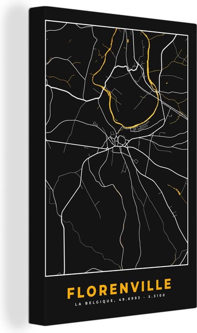 Canvas Schilderij Florenville - Kaart - Plattegrond - Gold - Stadskaart - 20x30 cm - Wanddecoratie