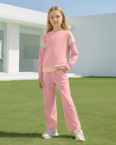 Meisjes Kleding Sets Herfst 2-delige Kleurblok Outfits met Lange Mouwen en Broek voor 3-12 Jaar, Trendy en Comfortabel