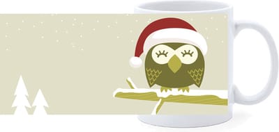 Beker - Illustratie Uil Kerst met Sneeuw