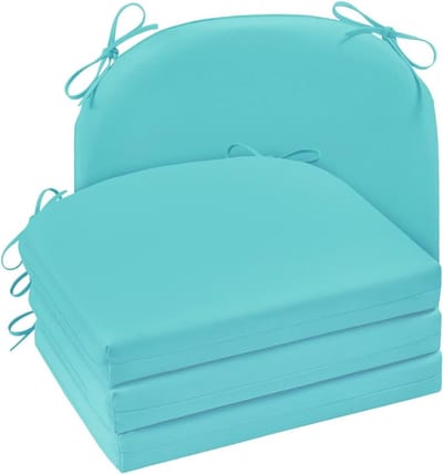 cozyide Tuinstoelkussens, waterdichte terraszitkussens met verstelbare bandjes, ronde hoekkussens voor terrasstoel, kussens voor tuin, groenblauw, 47 x 40 x 5 cm (pak van 4)