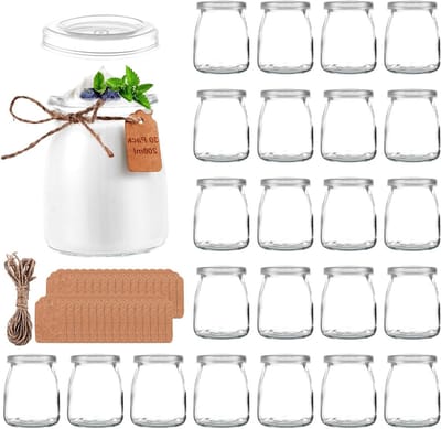 Set van 30 stuks 200 ml yoghurtglazen met deksel, ideale glazen potjes voor pudding, jam, honing en specerijen