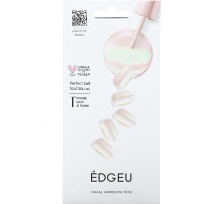 Edgeu, enveloppe d'ongle en gel parfait, ENA144, rose beige miroir, ensemble de 19 pièces