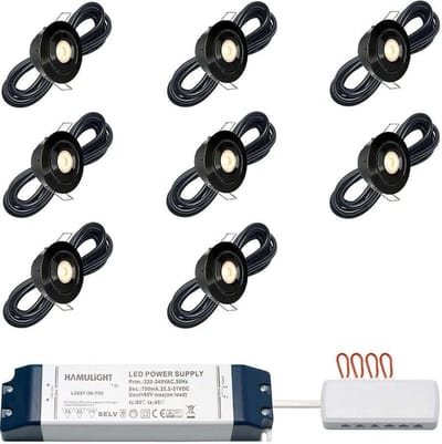 LED veranda inbouwspots Toledo zwart bas inclusief trafo - 3W / dimbaar / kantelbaar / inbouwspot / terrasoverkapping / overkapping / warm wit / rond / 230V / IP44 / set van 8 stuks