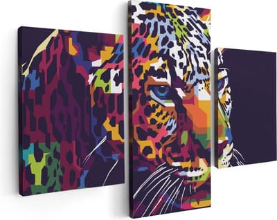 Artaza Canvas Schilderij Drieluik Kleurrijke Luipaard - Abstract - 90x60 - Foto Op Canvas - Canvas Print