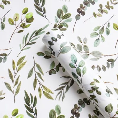 Kraft Cadeaupapier - Mini Rol - 43 cm x 5 meter - Eucalyptus Bladeren Design voor Bruiloft, Verjaardag, Laden, Thuis