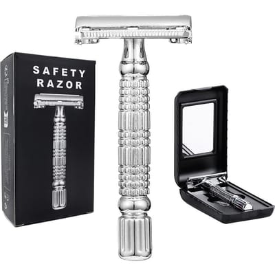 Rasoir de sûreté à double tranchant Butterfly Open TTO Kit de rasage humide pour hommes femmes Avec 5 lames Étui de voyage miroir gray