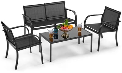Balkonset 4 personen - Tuinset - Bistroset - Zwart - Weerbestendig - 4 delig - Tuintafel en 4 stoelen - 4 personen - Gecoat staal - Onderhoudsvrij staal