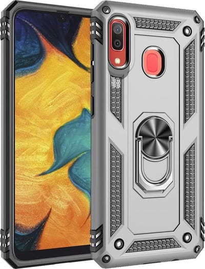 Hoesje Geschikt voor: Samsung Galaxy A20E Rugged Ring Armor schokbestendige zilver