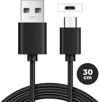 Micro USB naar USB 2.0 kabel – 40 cm - korte laadkabel – zwart – WiseQ