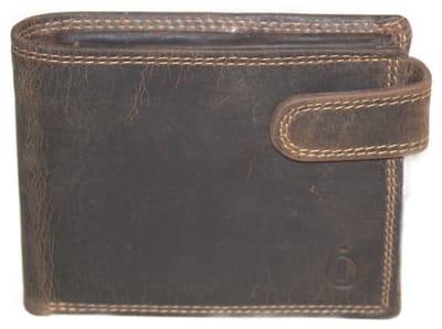 Oi Hunter bruine leren herenportemonnee met lip / klein laag model billfold met klep naar links / compacte herenbeurs afsluitbaar / RFID SAFE / bruin leer / 565H