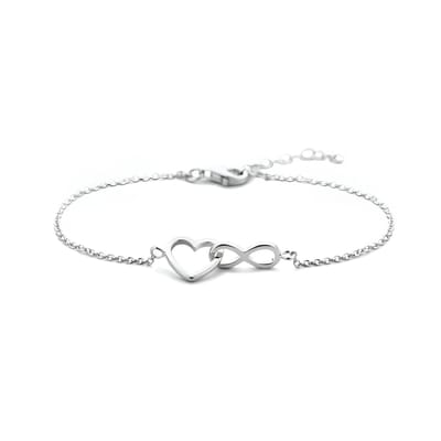 Armband hart en infinity - lengte 16 + 3 cm - 925 zilver - valentijnscadeau - valentijn cadeautje voor haar - armbandjes dames -