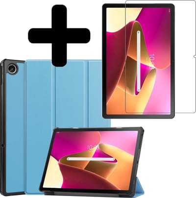 Hoes - Geschikt voor Lenovo Tab M10 Plus (3e / 3rd Generatie) - Met Screenprotector - Trifold Bookcase - Hard Cover - Hardcover Book Case - Tablet Hoesje - Lichtblauw
