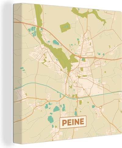 Canvas Schilderij Peine - Stadskaart - Kaart - Vintage - Plattegrond - 20x20 cm - Wanddecoratie
