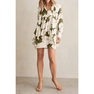 Reiss Floral Printed Swing Dress Ivory/green Size: 4 | Shirt Dresses Outlet | Dames | Groen