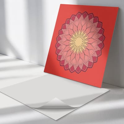 Wallfluent Vinyl Tegels - Bloemenmandalapatroon Wand PVC Tegels - 30 cm x 30 cm - Rood Vinyl Tegels - Verpakking van 9 stuks - Vierkant PVC Tegels - Bloemen en Planten Plaktegels - Vinyl Tegels Zelfklevend - Plaktegels Keuken en Badkamer