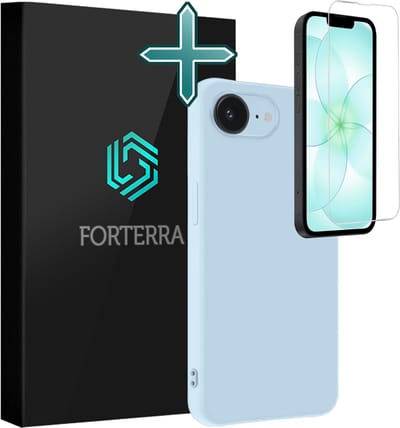 Hoesje Met Screenprotector - Geschikt voor Apple iPhone 17e - Sterk & Shockproof - Telefoon Hoes - Back Cover - Siliconen Case - Lichtblauw