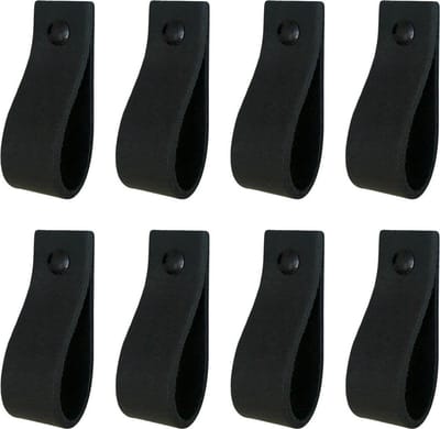 8x Leren handgrepen 'de lus' maat S - VINTAGE BLACK  (15,8 x 2,5 cm) - incl. 3 kleuren schroefjes (handgreepjes - leren grepen - greepjes - leren lusjes)