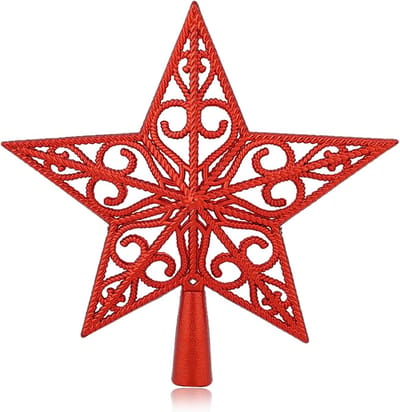 Vintage Ster voor Boven op de Kerstboom - 20 cm Hollowed Pine Decoratie in Rood voor Kerstversiering, Klassieke Kerstboomtopper en Sterrendecoratie