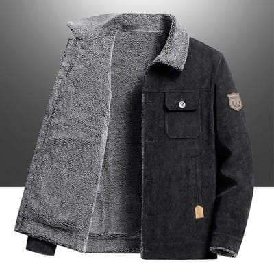 Jonge en Middelbare Leeftijd Warme Corduroy Katoenen Jas Heren Winter Velvet Jas Retro Werkkleding Casual Sherpa Grote Maat Jas 5XL gray