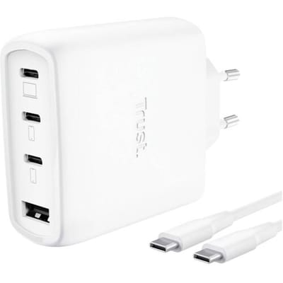 Trust Maxo 65W GaN USB-C & USB-A Oplader – 4 Poorten – Gelijktijdig Laptop, Tablet & Smartphone Opladen – Geschikt voor o.a. Lenovo, HP, Dell, Asus, Acer - Snellader – Compact en Universeel – 2m kabel - Wit