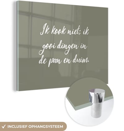 MuchoWow® Glasschilderij 120x90 cm - Schilderij acrylglas - Spreuken - Ik kook niet - Quotes - Humor - Koken - Foto op glas - Schilderijen