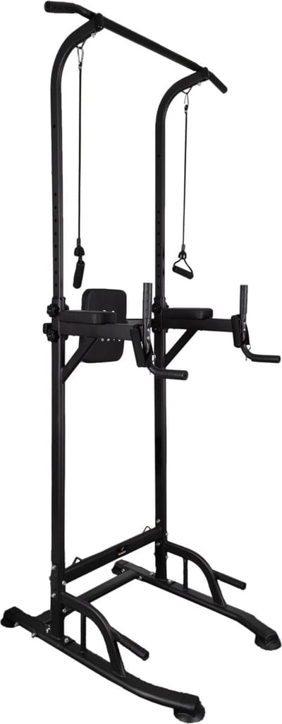 SOUTHWALL Krachtstation – Verstelbare Trainingsrek – Power Tower – Fitness Station Kabelsysteem – Home Gym – Power Rack – 2-in-1 Pull Up Station en Dip Station voor thuis sporten – Antislip handvaten – Krachttraining – 150 kg draagcapaciteit – Zwart