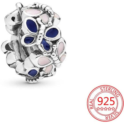 Pendentif Argent Sterling 925 Charme Amour Papillon Rose Bleu Charme Danse Ajustable Bracelet de Marque Bijoux pour Dames Cadeau white