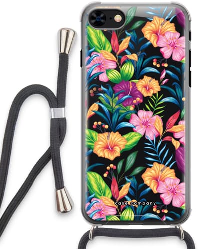 Case Company® - Hoesje met koord geschikt voor iPhone 8 hoesje met Koord - Tropisch 2 - Telefoonhoesje met Zwart Koord - Bescherming aan alle Kanten en Over de Schermrand