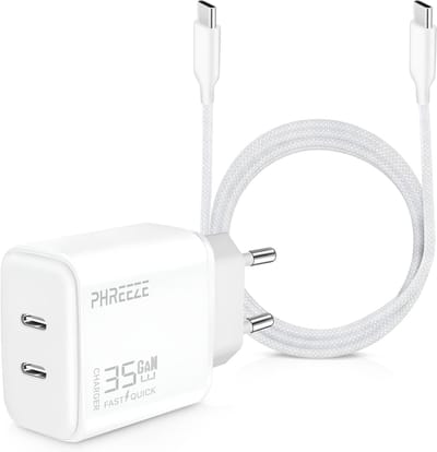 Usb C Kabel 3 Meter met 35w usb-C Oplader - 2 usbC Poorten - GaN Technologie Snellader