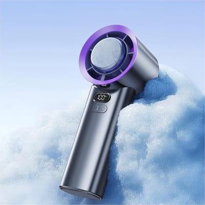 Draagbare mini-reisfan — Handventilator op zakformaat — USB-oplaadbaar met turbo-ontwerp — Handventilator voor verkoeling — Krachtige luchtstroom op hoge snelheid — De ultieme verkoelende metgezel voor warm weer en stranddagen — Grijs